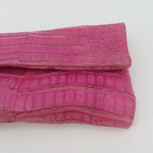 Jamah Barbi Pink Crocodile Leather Suede Lining Chain Strap Wristlet Handbag Bag - Picture 4 of 16